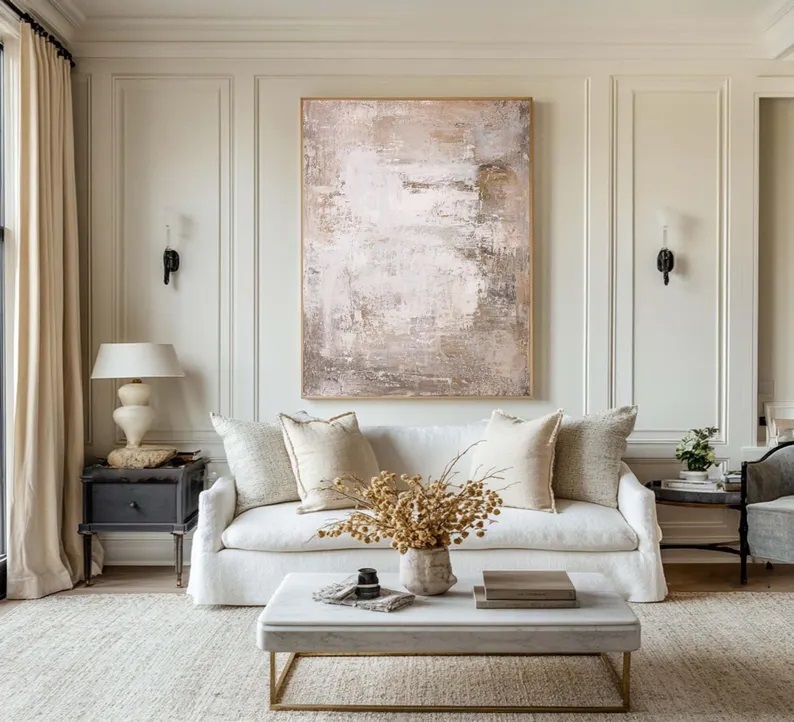 Abstract Textured Canvas Painting Beige Grey Wabi Sabi Earth Tones #ABST20