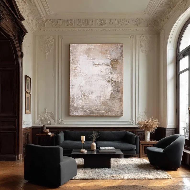 Abstract Textured Canvas Painting Beige Grey Wabi Sabi Earth Tones #ABST20