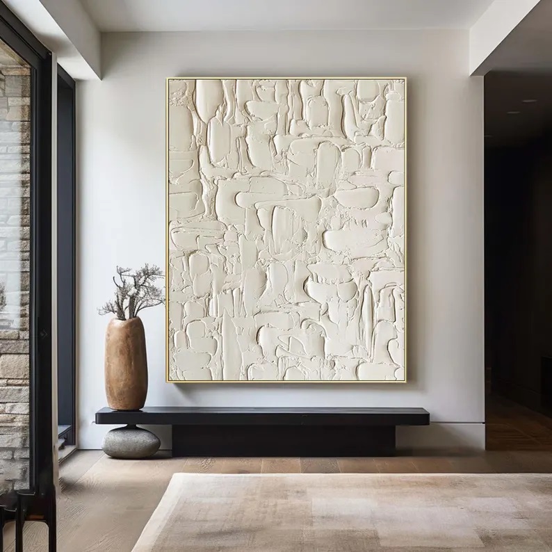 Large Beige 3D Textured Canvas Art Wabi-Sabi Abstract Painting #ABST23
