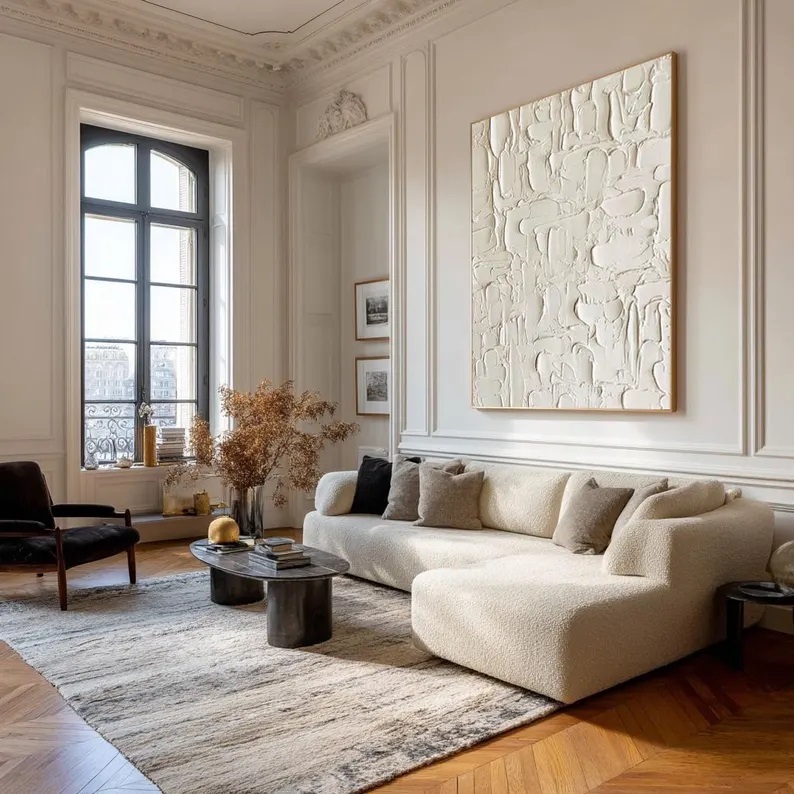 Large Beige 3D Textured Canvas Art Wabi-Sabi Abstract Painting #ABST23