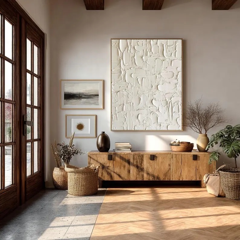 Large Beige 3D Textured Canvas Art Wabi-Sabi Abstract Painting #ABST23