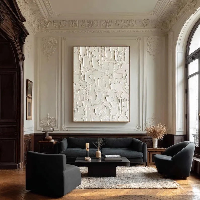 Large Beige 3D Textured Canvas Art Wabi-Sabi Abstract Painting #ABST23