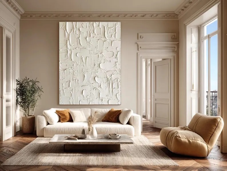 Large Beige 3D Textured Canvas Art Wabi-Sabi Abstract Painting #ABST23