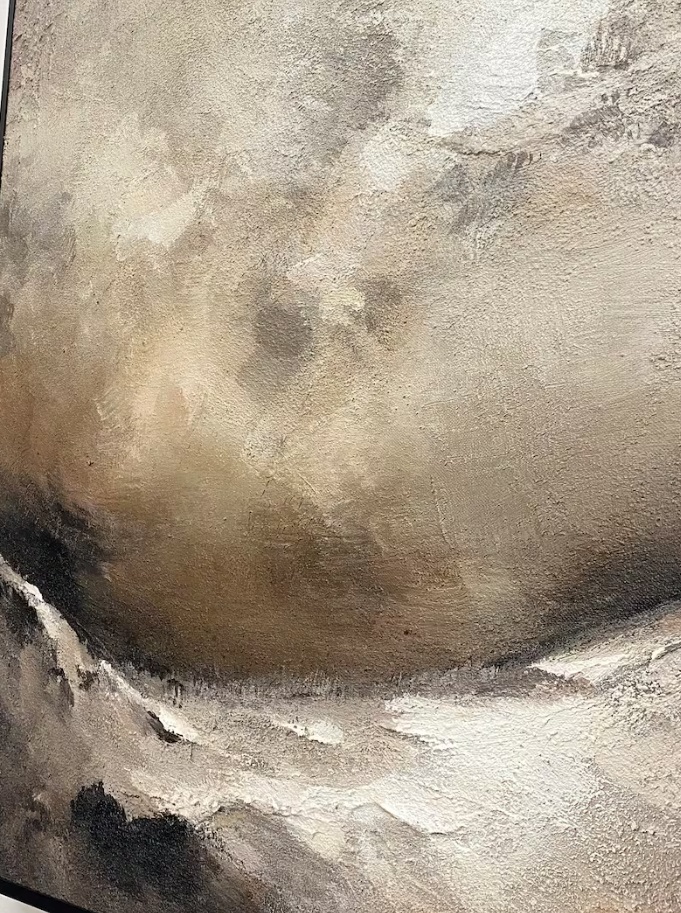 Beige & Gray Textured Abstract Painting on Canvas 3D Minimalist Wall Art #ABST25