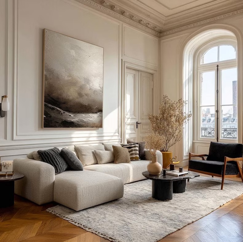 Beige & Gray Textured Abstract Painting on Canvas 3D Minimalist Wall Art #ABST25