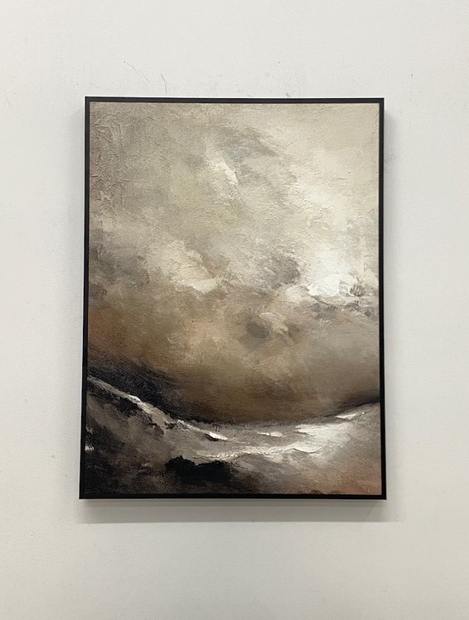 Beige & Gray Textured Abstract Painting on Canvas 3D Minimalist Wall Art #ABST25
