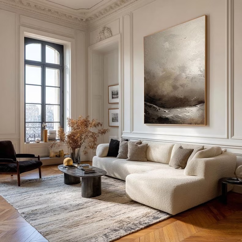 Beige & Gray Textured Abstract Painting on Canvas 3D Minimalist Wall Art #ABST25