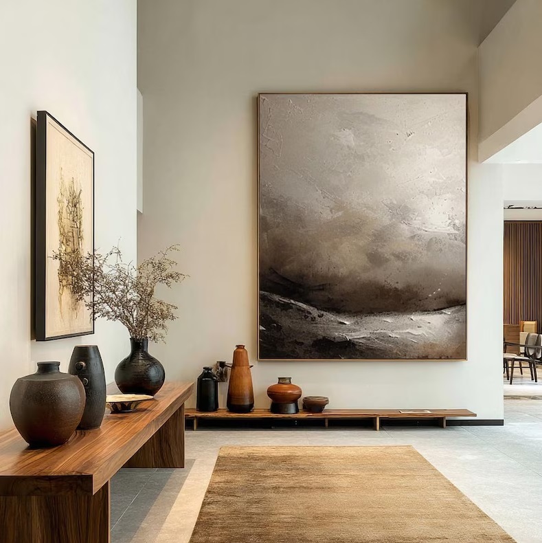 Beige & Gray Textured Abstract Painting on Canvas 3D Minimalist Wall Art #ABST25