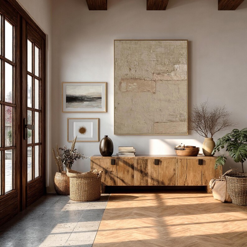 Large Beige Abstract Oil Painting Textured Minimalist Wabi Sabi Wall Art #ABST28