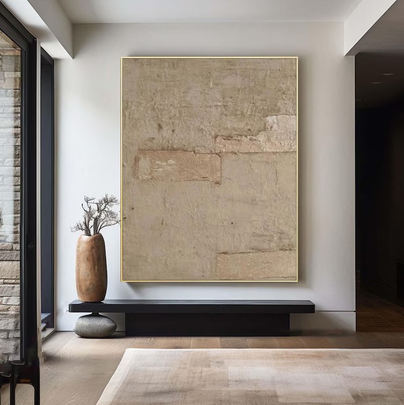 Large Beige Abstract Oil Painting Textured Minimalist Wabi Sabi Wall Art #ABST28