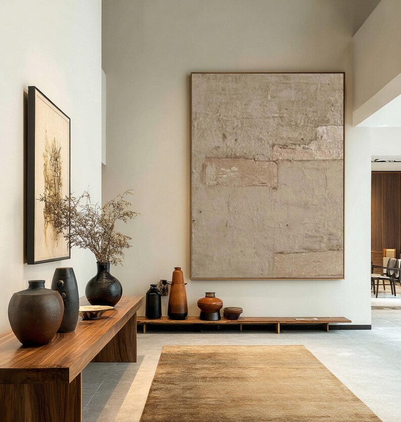 Large Beige Abstract Oil Painting Textured Minimalist Wabi Sabi Wall Art #ABST28