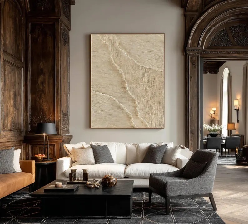 Textured White Wave Painting 3D Abstract Wabi-Sabi Canvas Art #ABST32