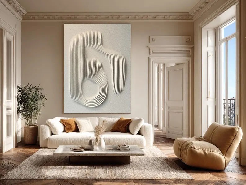 Beige Abstract Painting Minimalist Textured Canvas Art, Wabi-Sabi Style #ABST47