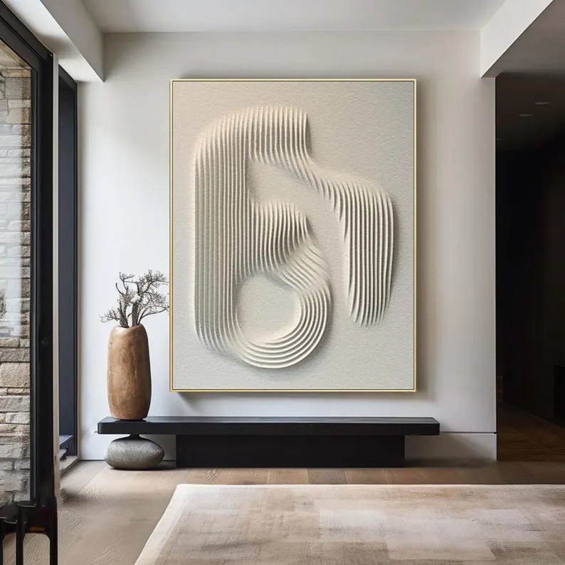 Beige Abstract Painting Minimalist Textured Canvas Art, Wabi-Sabi Style #ABST47