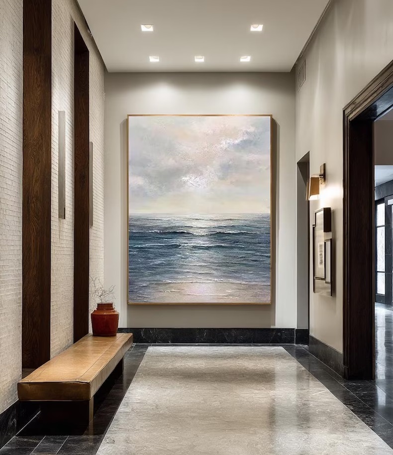 Large Abstract Seascape Painting Coastal Ocean Canvas Art #ABST49