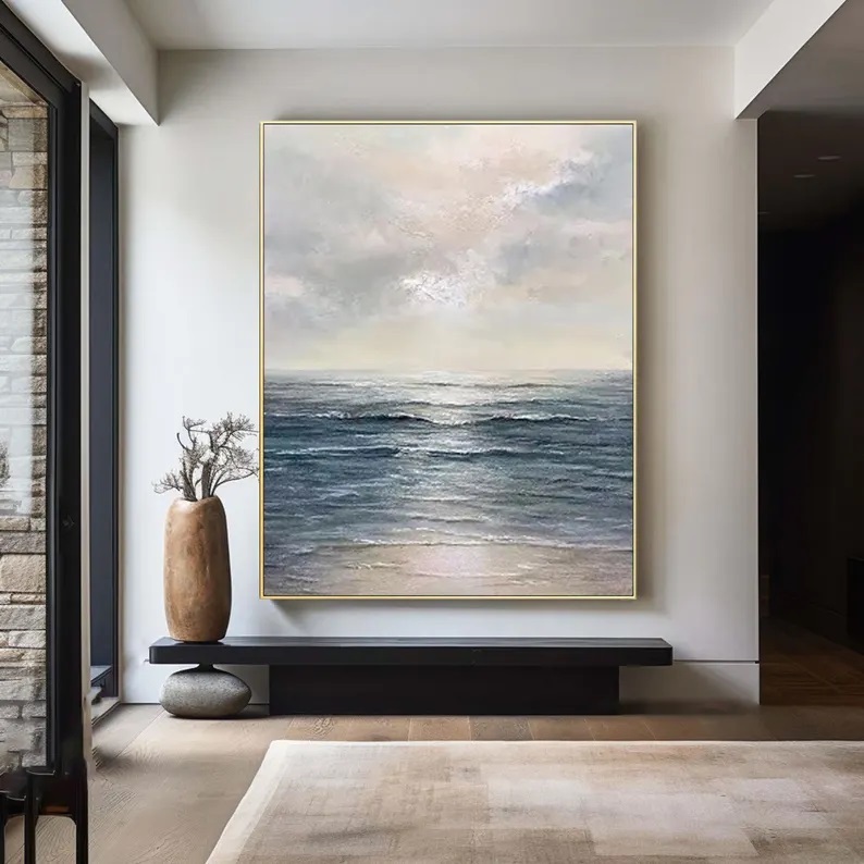 Large Abstract Seascape Painting Coastal Ocean Canvas Art #ABST49
