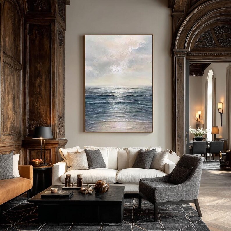 Large Abstract Seascape Painting Coastal Ocean Canvas Art #ABST49