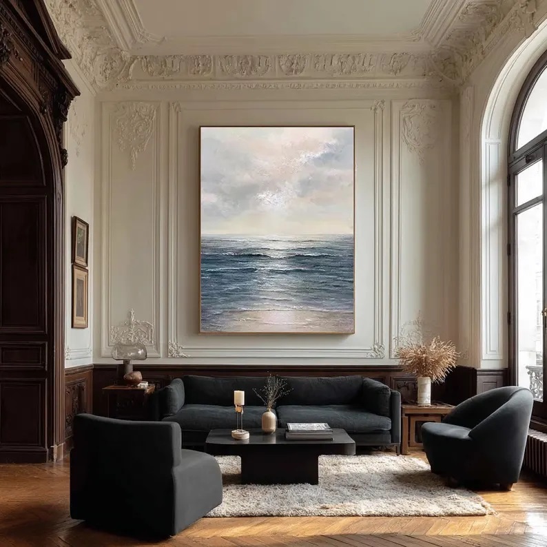 Large Abstract Seascape Painting Coastal Ocean Canvas Art #ABST49