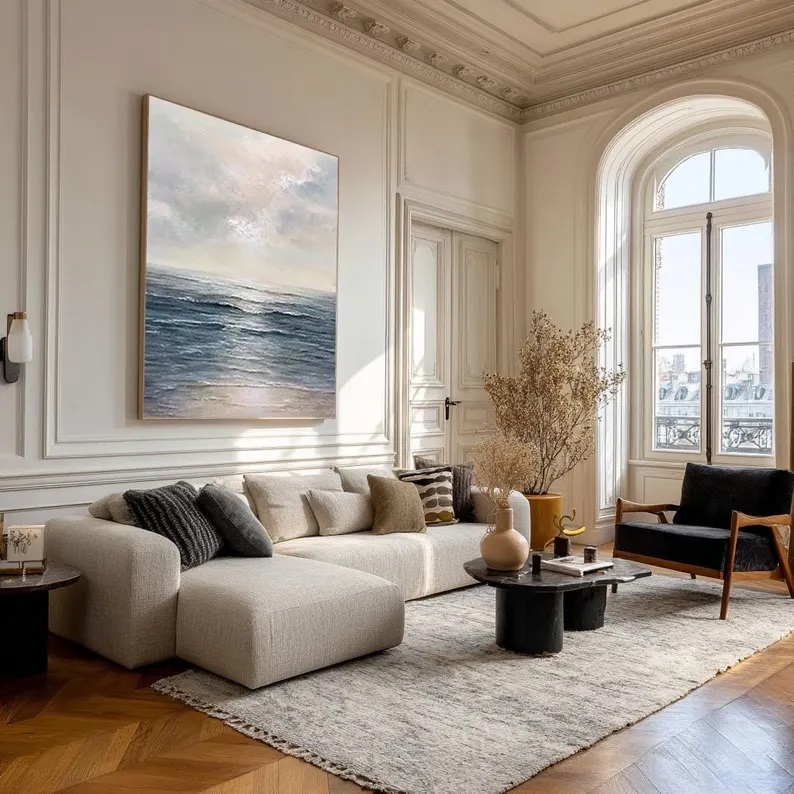 Large Abstract Seascape Painting Coastal Ocean Canvas Art #ABST49