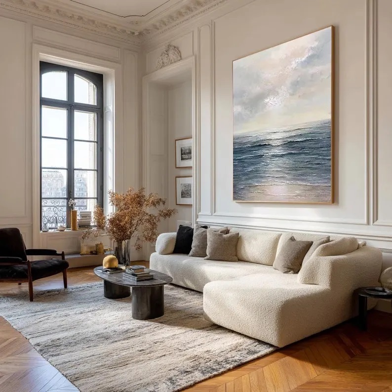 Large Abstract Seascape Painting Coastal Ocean Canvas Art #ABST49
