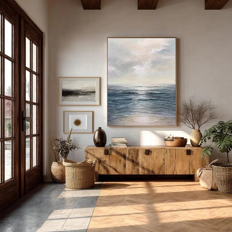Large Abstract Seascape Painting Coastal Ocean Canvas Art #ABST49