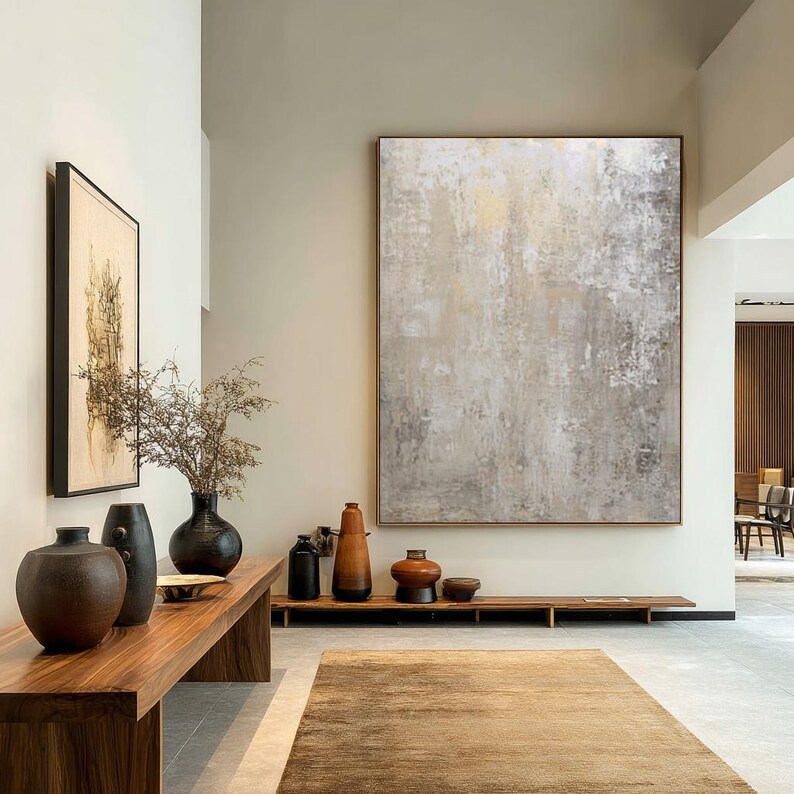 Beige Abstract Painting Wabi Sabi Textured Canvas #ABST51