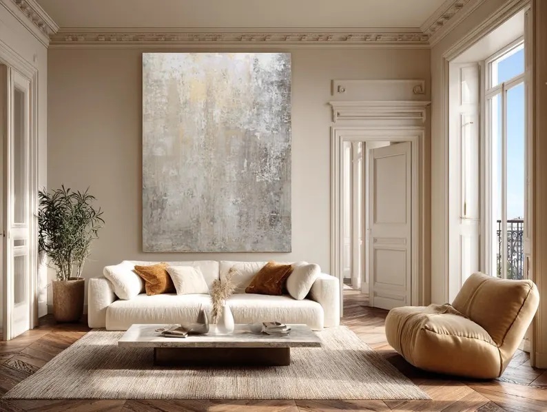 Beige Abstract Painting Wabi Sabi Textured Canvas #ABST51
