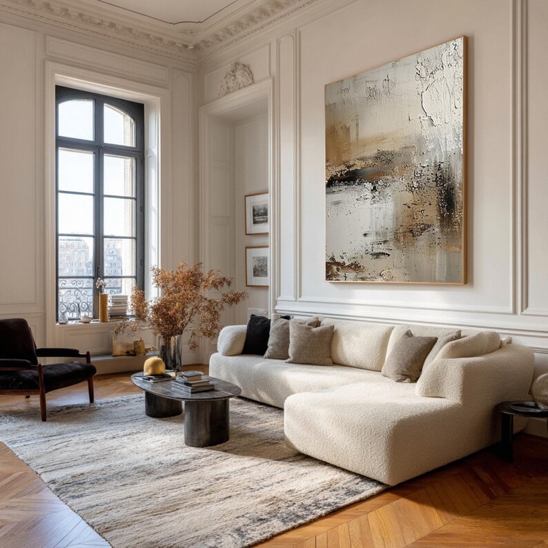 Abstract Texture Oil Painting on Canvas Beige Brown Wabi Sabi Scandinavian Wall Art #AB10