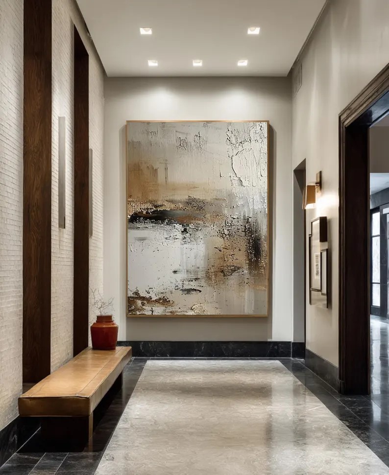 Beige Abstract Painting Wabi Sabi Textured Canvas #ABST51