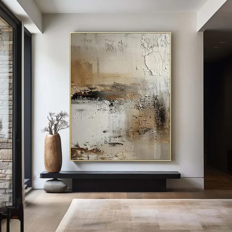 Beige Abstract Painting Wabi Sabi Textured Canvas #ABST51
