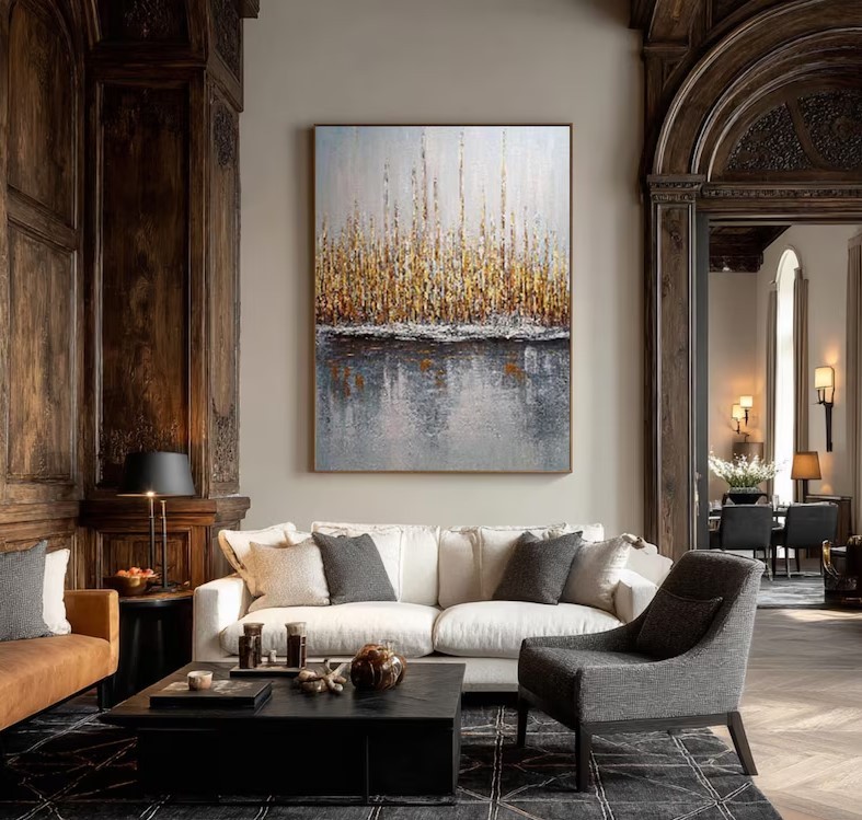 Abstract Gray and Gold Painting #ABST189