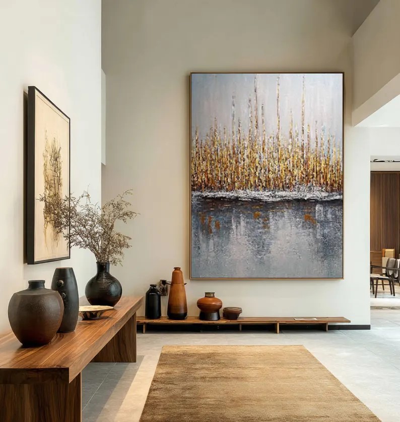 Abstract Gray and Gold Painting #ABST189