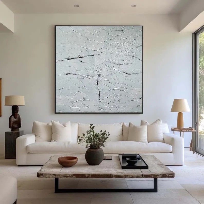 3D White Textured Abstract Painting #ABST136