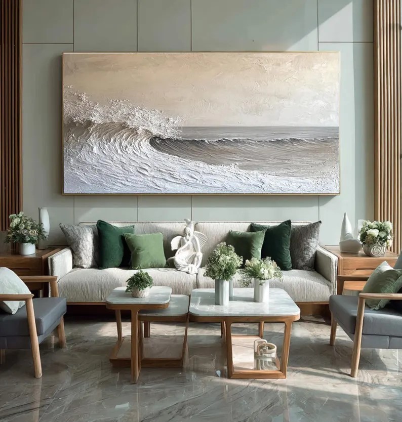 Beige Ocean Wave Painting #ABST73
