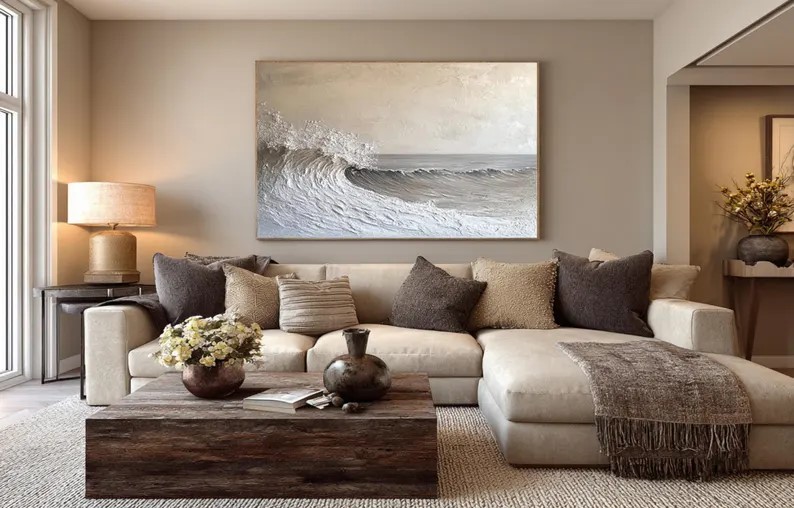 Beige Ocean Wave Painting #ABST73
