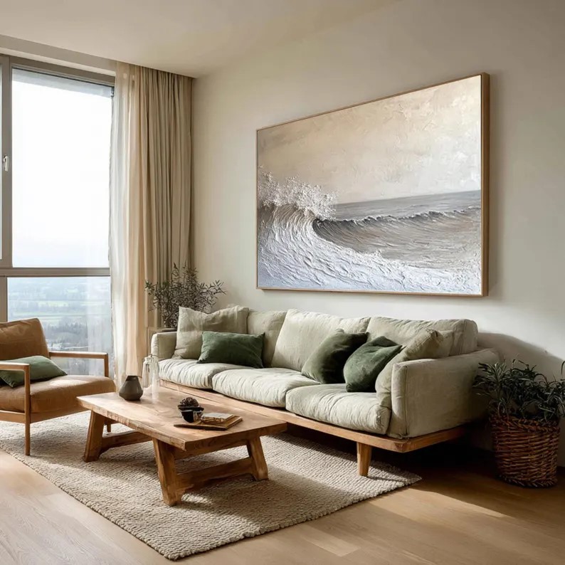 Beige Ocean Wave Painting #ABST73