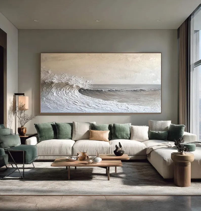 Beige Ocean Wave Painting #ABST73