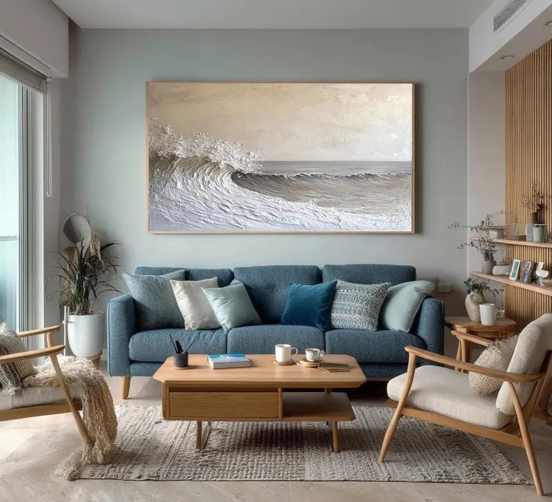Beige Ocean Wave Painting #ABST73