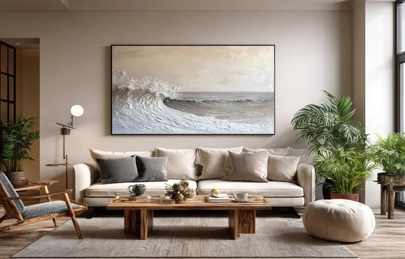 Beige Ocean Wave Painting #ABST73