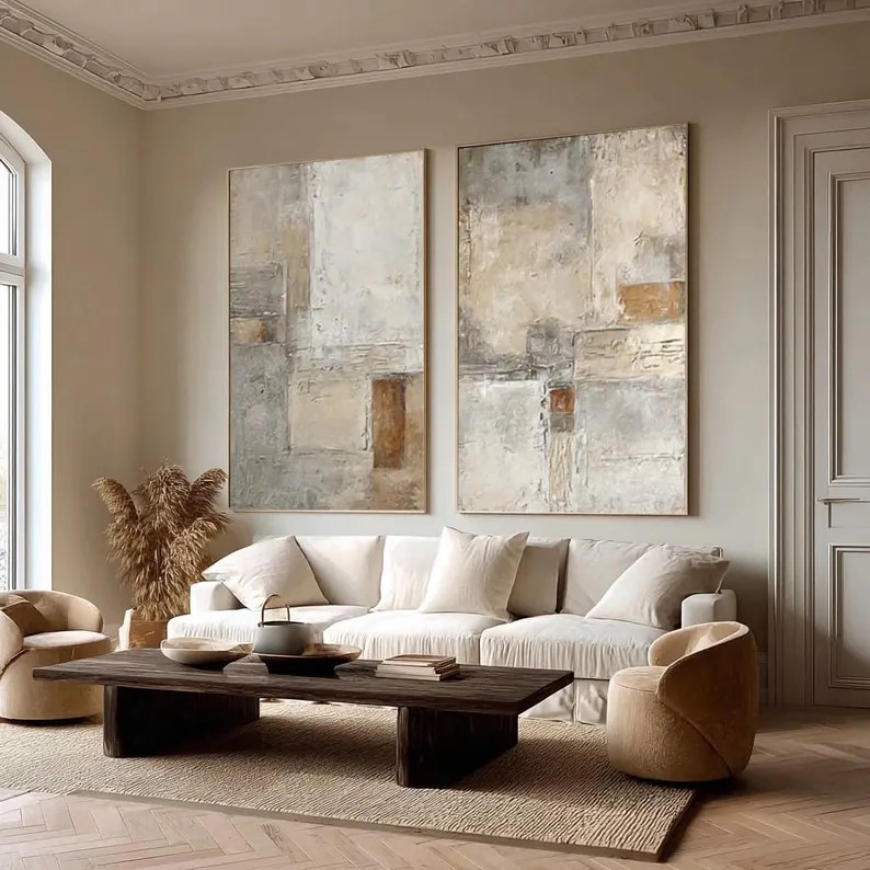 Beige Abstract Painting ( 2 Paintings ) #ABST196