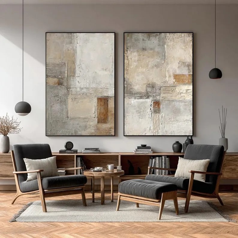 Beige Abstract Painting ( 2 Paintings ) #ABST196