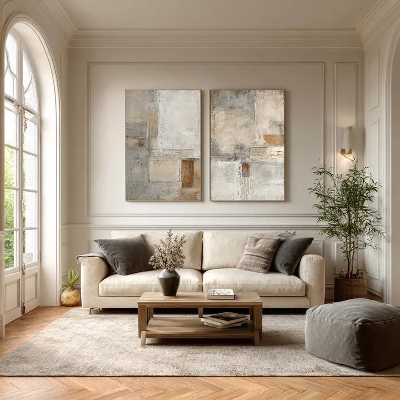Beige Abstract Painting ( 2 Paintings ) #ABST196