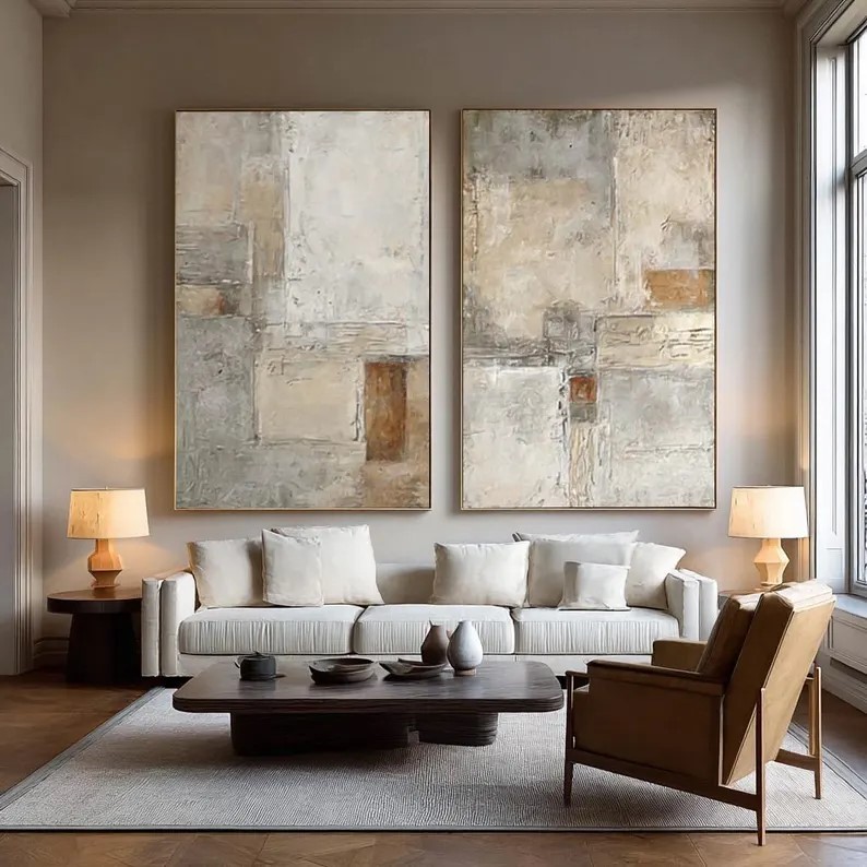 Beige Abstract Painting ( 2 Paintings ) #ABST196