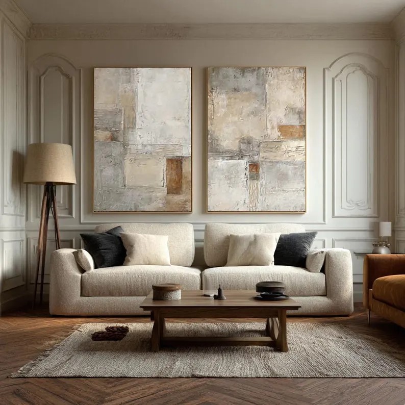 Beige Abstract Painting ( 2 Paintings ) #ABST196