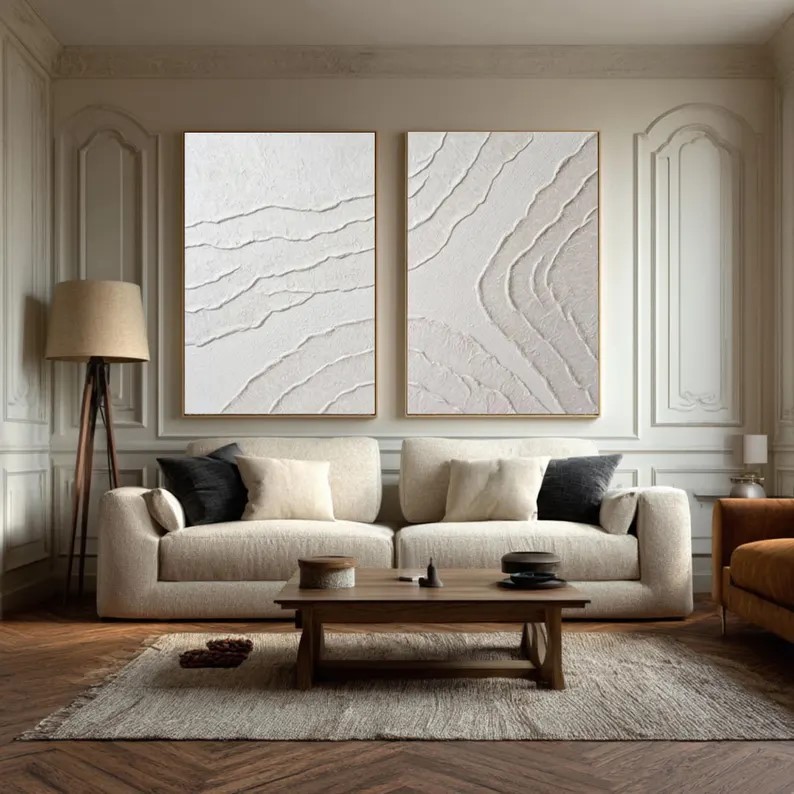 Beige Textured Abstract Painting ( 2 Paintings ) #ABST200