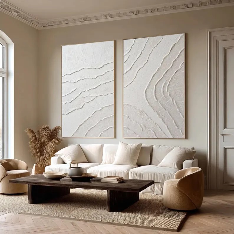 Beige Textured Abstract Painting ( 2 Paintings ) #ABST200