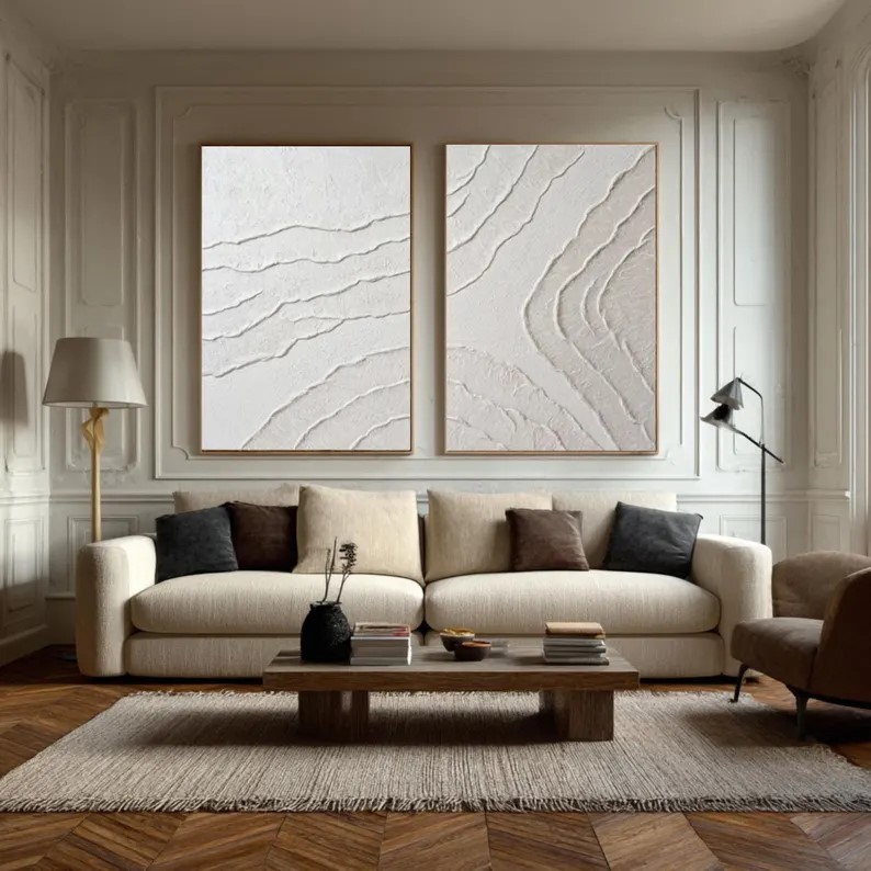 Beige Textured Abstract Painting ( 2 Paintings ) #ABST200