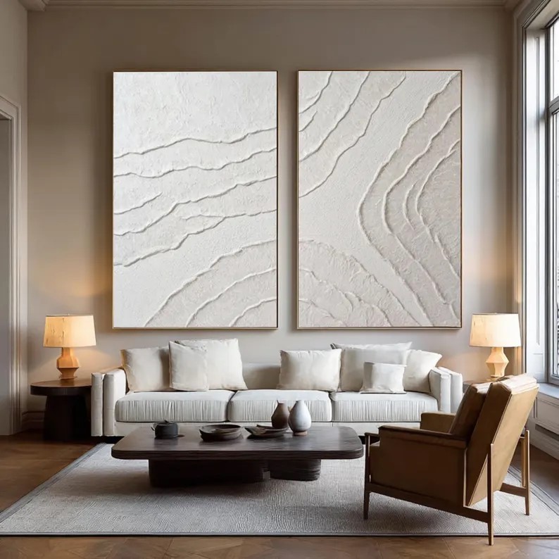 Beige Textured Abstract Painting ( 2 Paintings ) #ABST200
