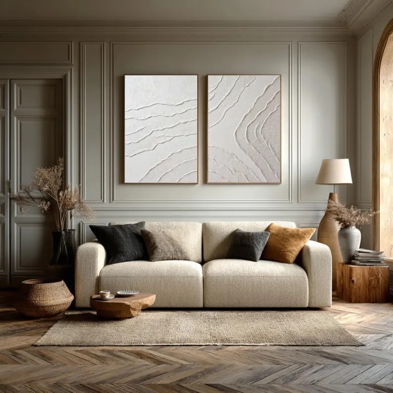 Beige Textured Abstract Painting ( 2 Paintings ) #ABST200