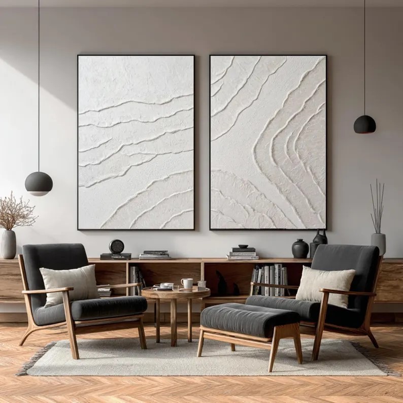Beige Textured Abstract Painting ( 2 Paintings ) #ABST200